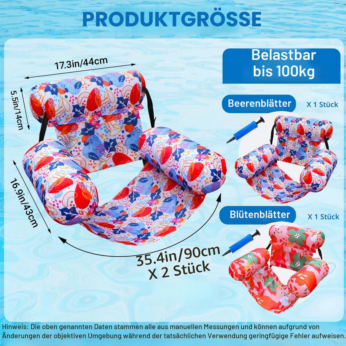 Inflatable Pool Seat Hammock 3-Cushion Adult Floating Lounger 150kg Capacity with Hand Pump – Orange