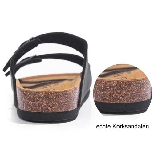 Men's Sandals Slides Arch Support Adjustable Buckle Straps Cork Footbed – Matte Black Size 46