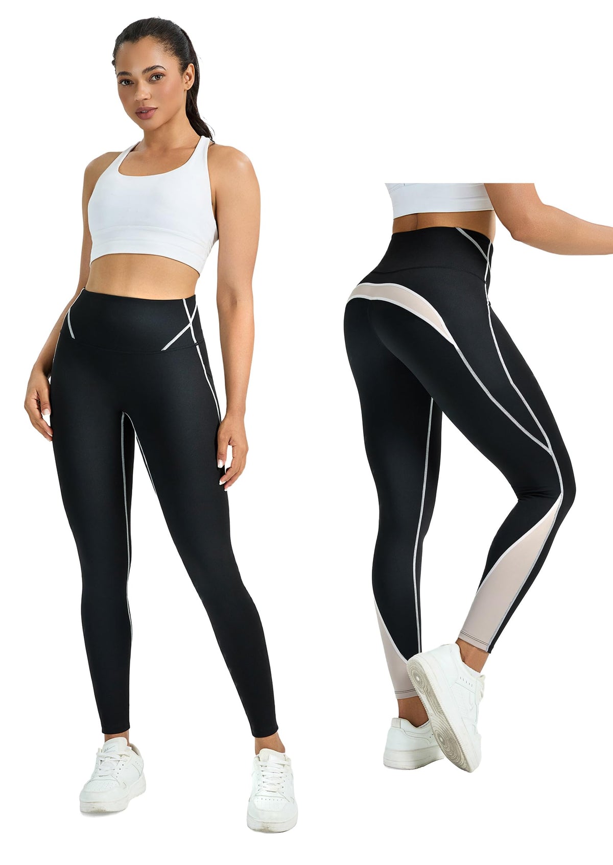 Women's High-Waist Sports Leggings Pockets Opaque Breathable – Various Sizes