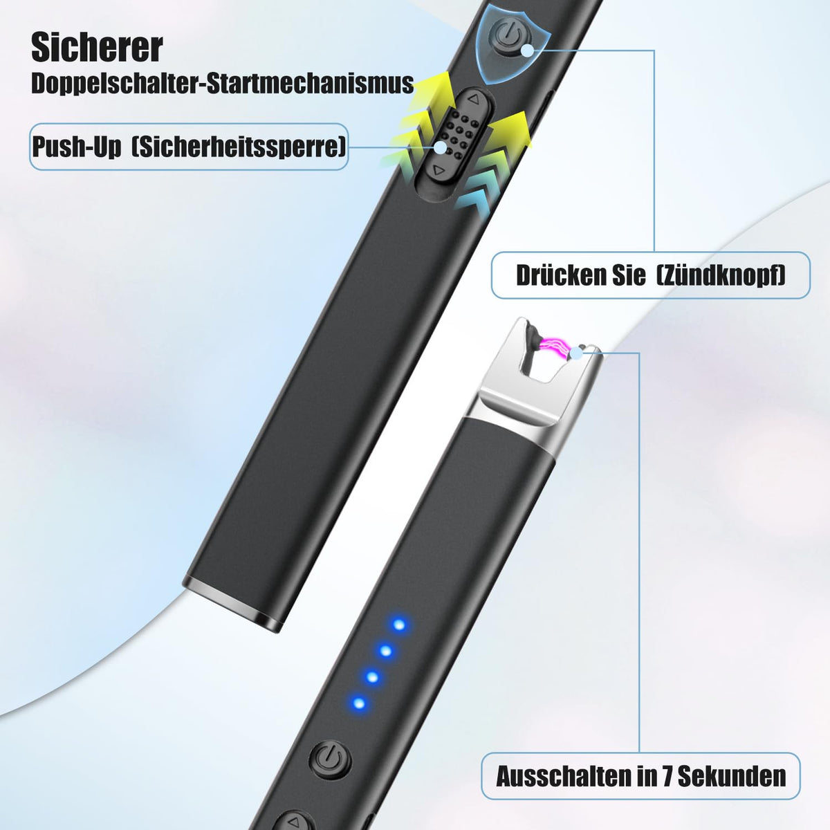 USB Rechargeable Arc Lighter Plasma Windproof for Candles & Gas Stoves - 2 Pack Black