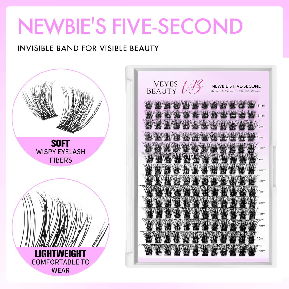 VEYESBEAUTY 5-Second Eyelash Extensions Cluster Lashes Fake Lashes – Bomb 8-16mm