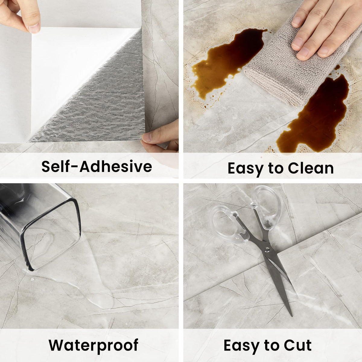 Hode 10-Piece Self-Adhesive Kitchen Tiles Marble Design Waterproof – 60x30cm Grey