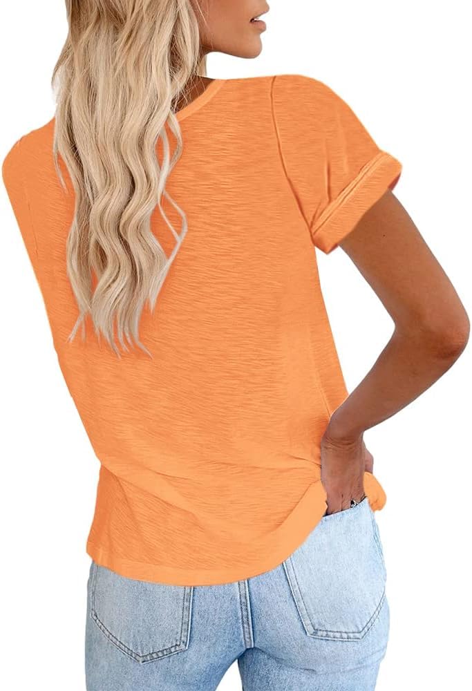 Tricou simplu casual din bumbac pentru damă cu decolteu rotund – Portocaliu S