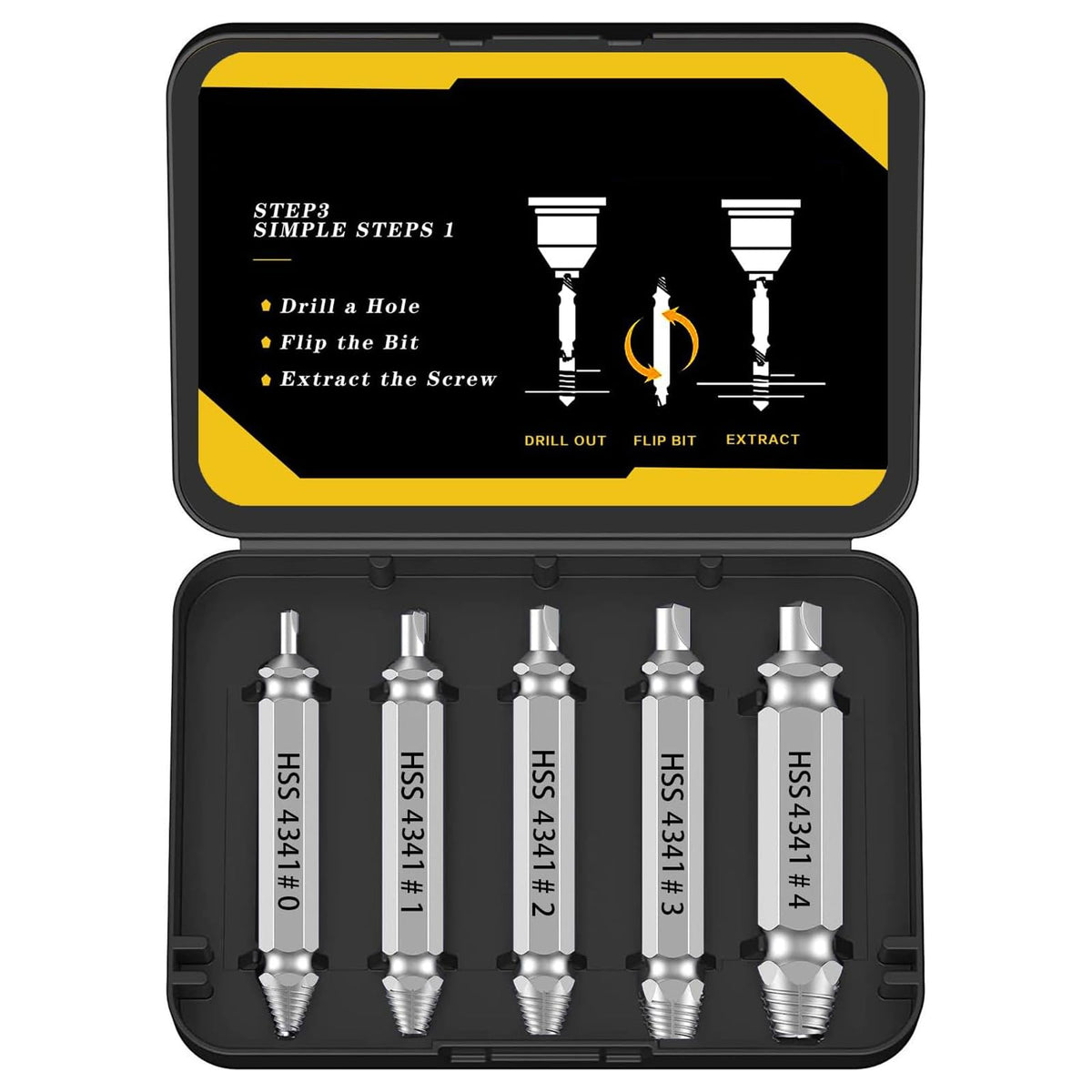 Set 5 extractoare de șuruburi rupte sau deteriorate Niudai din oțel rapid HSS 2-12 mm