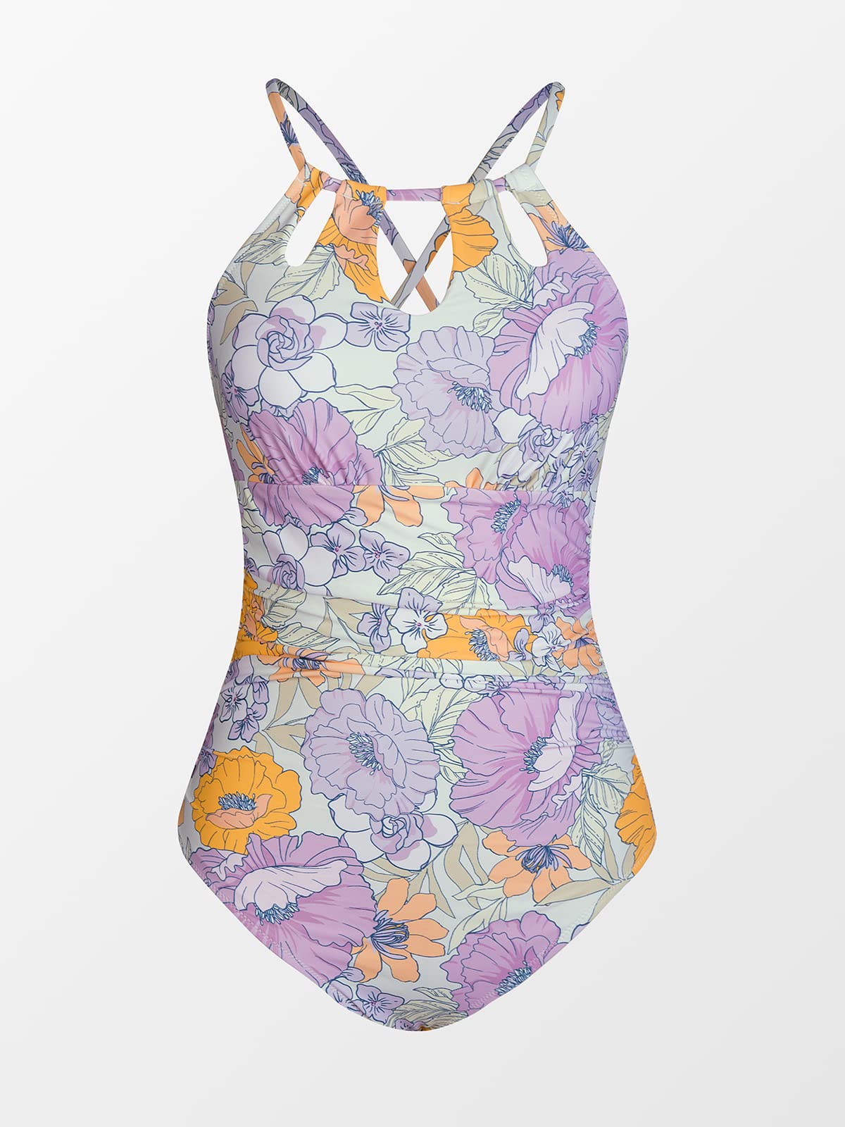 CUPSHE Women’s One-Piece Swimsuit Decorative Cutout Tummy Control Ruching High Neck – Lavender XL