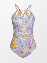 CUPSHE Women’s One-Piece Swimsuit Decorative Cutout Tummy Control Ruching High Neck – Lavender XL