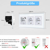 CNBINGO USB triple socket with claws - glass Schuko socket flush-mounted with USB connection - 1× (Type-C and USB-A Max.2.1 Amp) - triple white wall socket with child safety lock - JFGM1