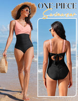 Costum de baie întreg modelator push-up buretat cu decolteu în V – Roz S