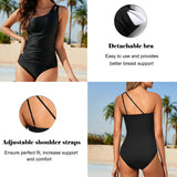 Costum de baie întreg damă USUN elegant decolteu în V push-up cu falduri modelatoare burtică