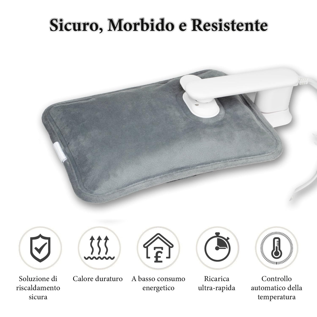 Rechargeable Electric Hot Water Bottle Velvet Soft Warmer – Grey
