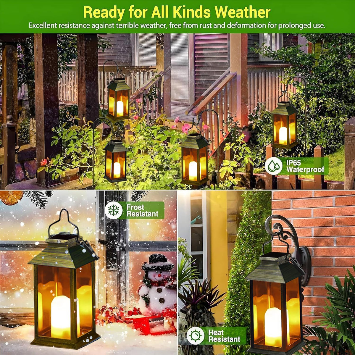 Dekofun Solar Lights, 2-Pack Outdoor Hanging Lanterns, Weatherproof, Flickering Effect – Bronze