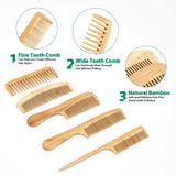 Bamboo Hair Comb Set Wide & Fine Teeth Anti-Static Heat-Resistant – Natural