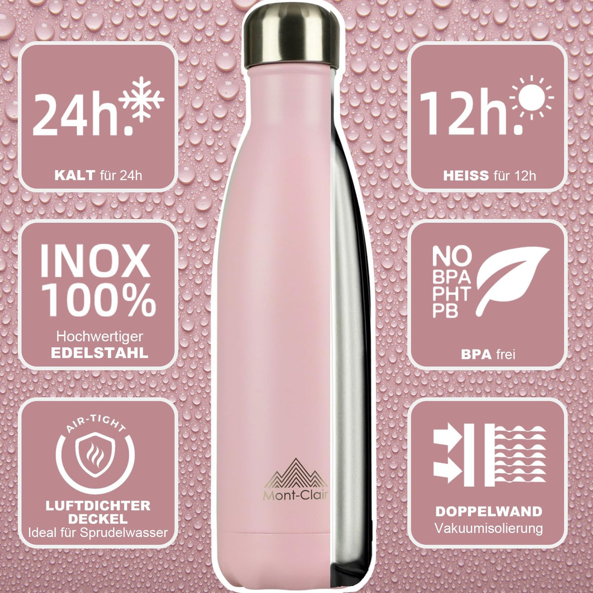Insulated Stainless Steel Water Bottle 750ml Leakproof Vacuum – Pink