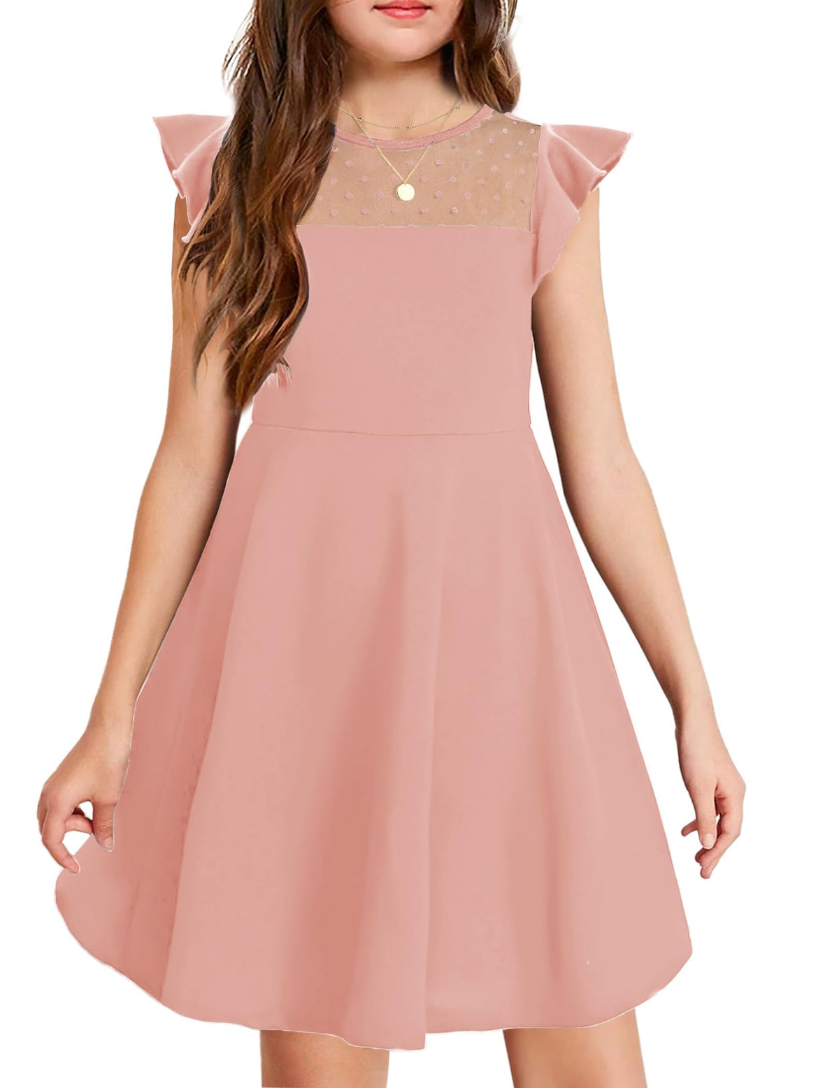 Girls' A-Line Ruffled Dress Short Sleeves Elegant Party – Pink 11-12 Years