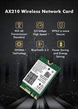 Placă de rețea wireless WiFi 6E Intel AX210 NGW cu Bluetooth 5.2 Tri-Band 5400Mbps – M.2/NGFF