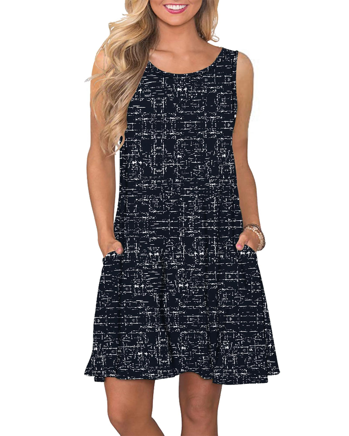 Women's Sleeveless Casual Tank T-Shirt Dress with Pockets