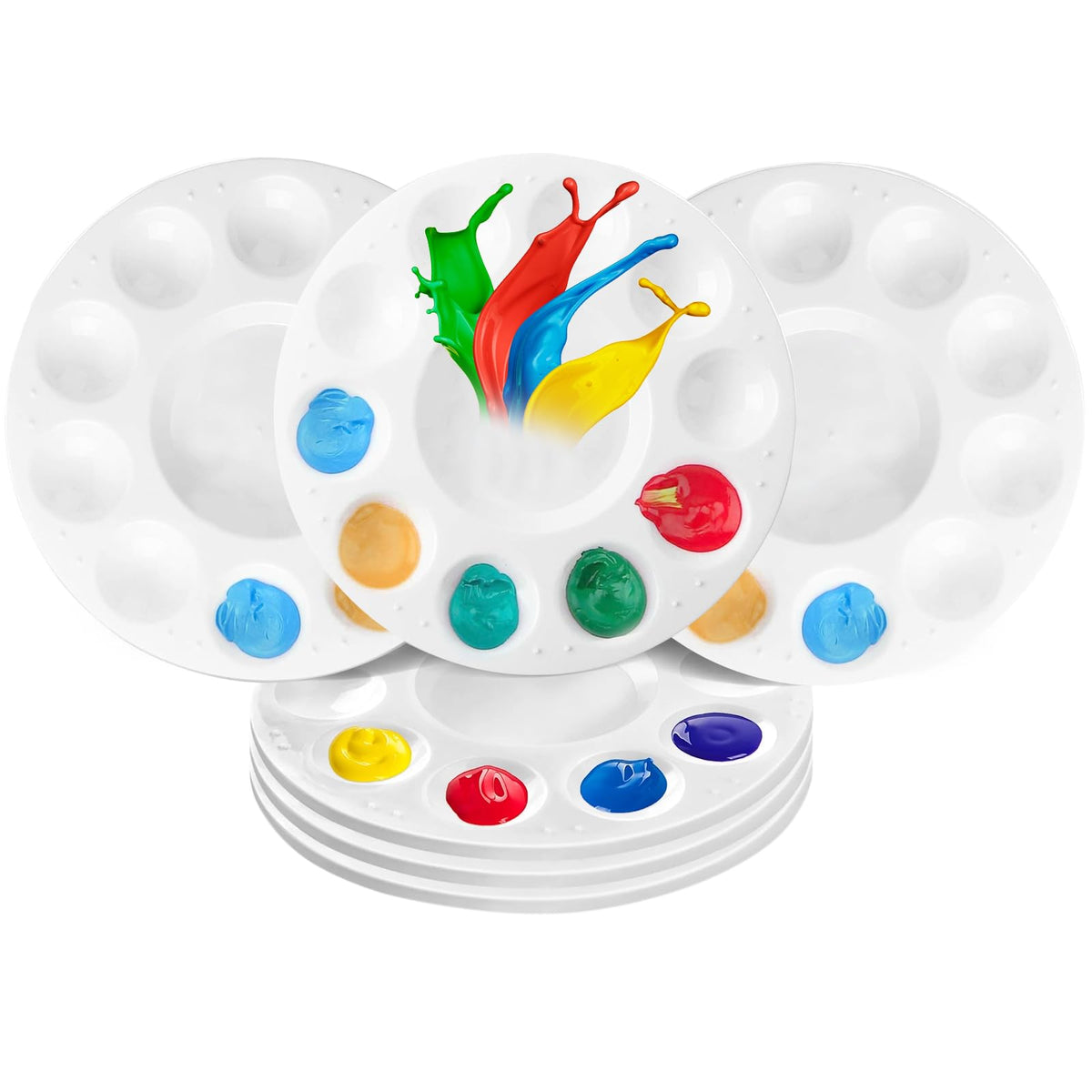 Round Plastic Mixing Palette 6-piece 15.8cm 11 Mixing Areas for Paints – White