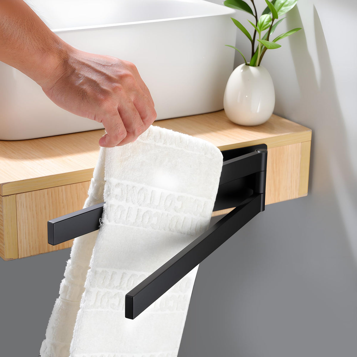 Self-Adhesive Wall Towel Rail 2-Arm 180° Rotatable Double – Matte Black