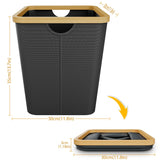 Coș de gunoi pătrat pentru birou și baie din material Oxford cu margine de bambus – Negru