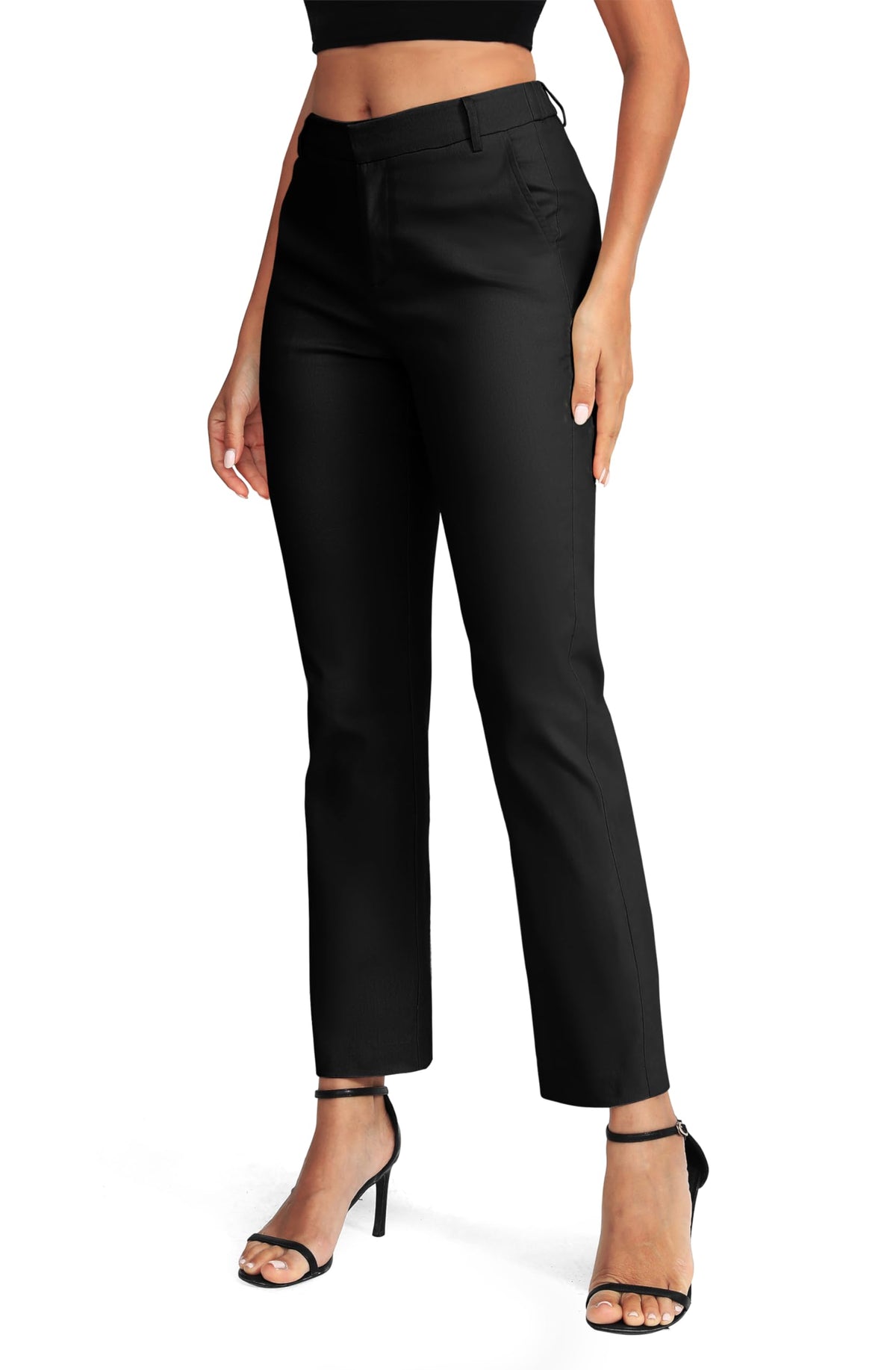 Pantaloni comozi drepți elastici talie înaltă EXCHIC – Negru S