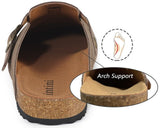 Men's and Women's Clogs and Mules Closed Toe Cork Leather Slippers Garden Shoes Sandals with Adjustable Buckle Comfortable Dark Brown 39
