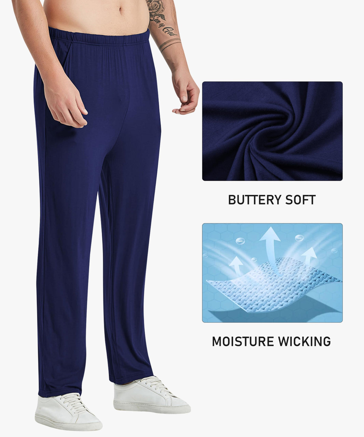 Pantaloni de pijama lejeri pentru bărbați din modal moale cu buzunare, set 2 bucăți – Negru/Bleumarin XXL