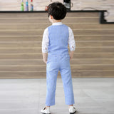 Boys' Checked Suit 4-piece Vest Shirt Trousers Bow Tie – Grey 10-11yrs