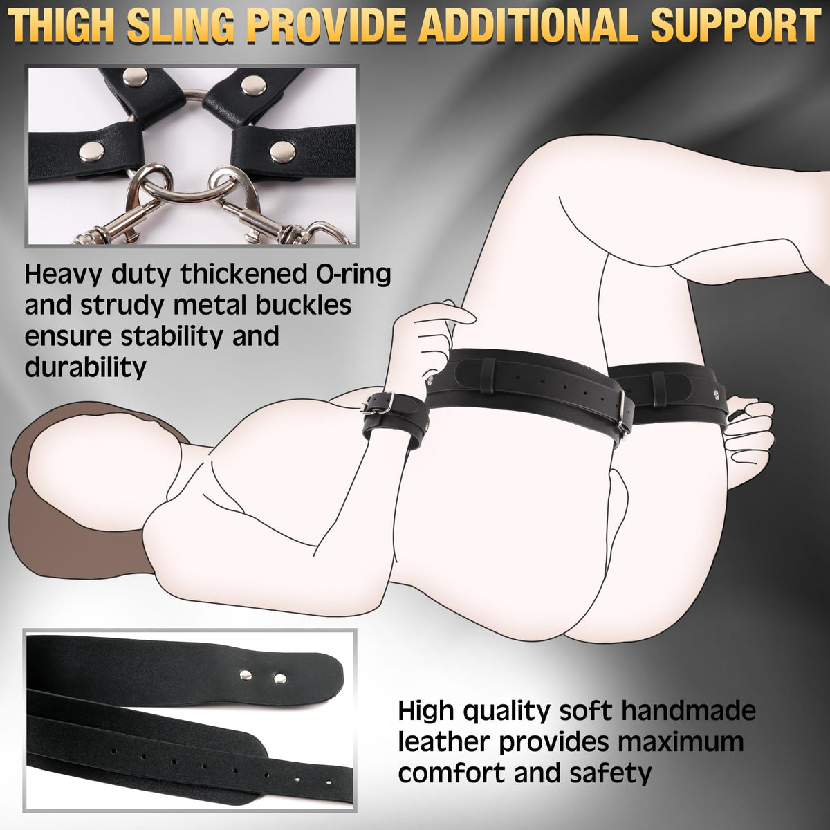 BDSM Bondage Set Leather Harness with Handcuffs & Thigh Cuffs Neck-to-Thigh – Black