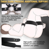 BDSM Bondage Set Leather Harness with Handcuffs & Thigh Cuffs Neck-to-Thigh – Black