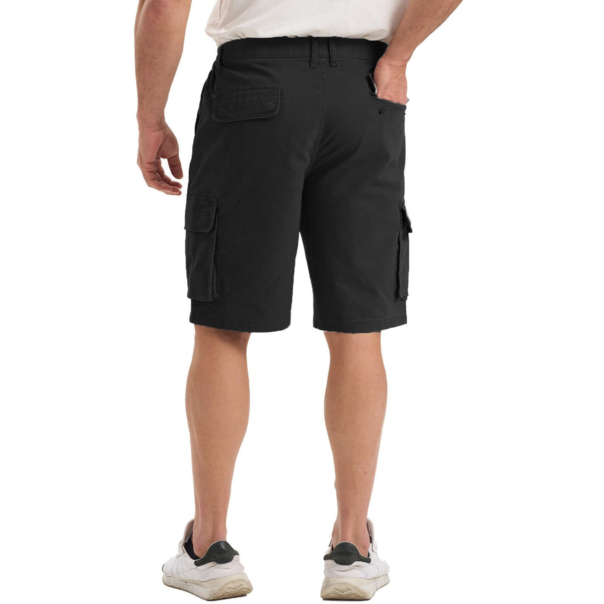 Men’s Cargo Shorts Cotton Chino Elastic Waist Pockets – Black S