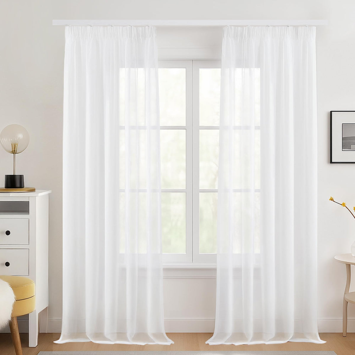 Deconovo Sheer Track Curtains Transparent – White