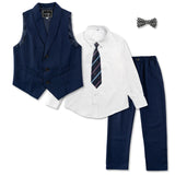 Boys’ 5‑Piece Formal Suit Set Vest Trousers Shirt Bow & Neck Tie – Navy Blue 8–9 yrs (140)