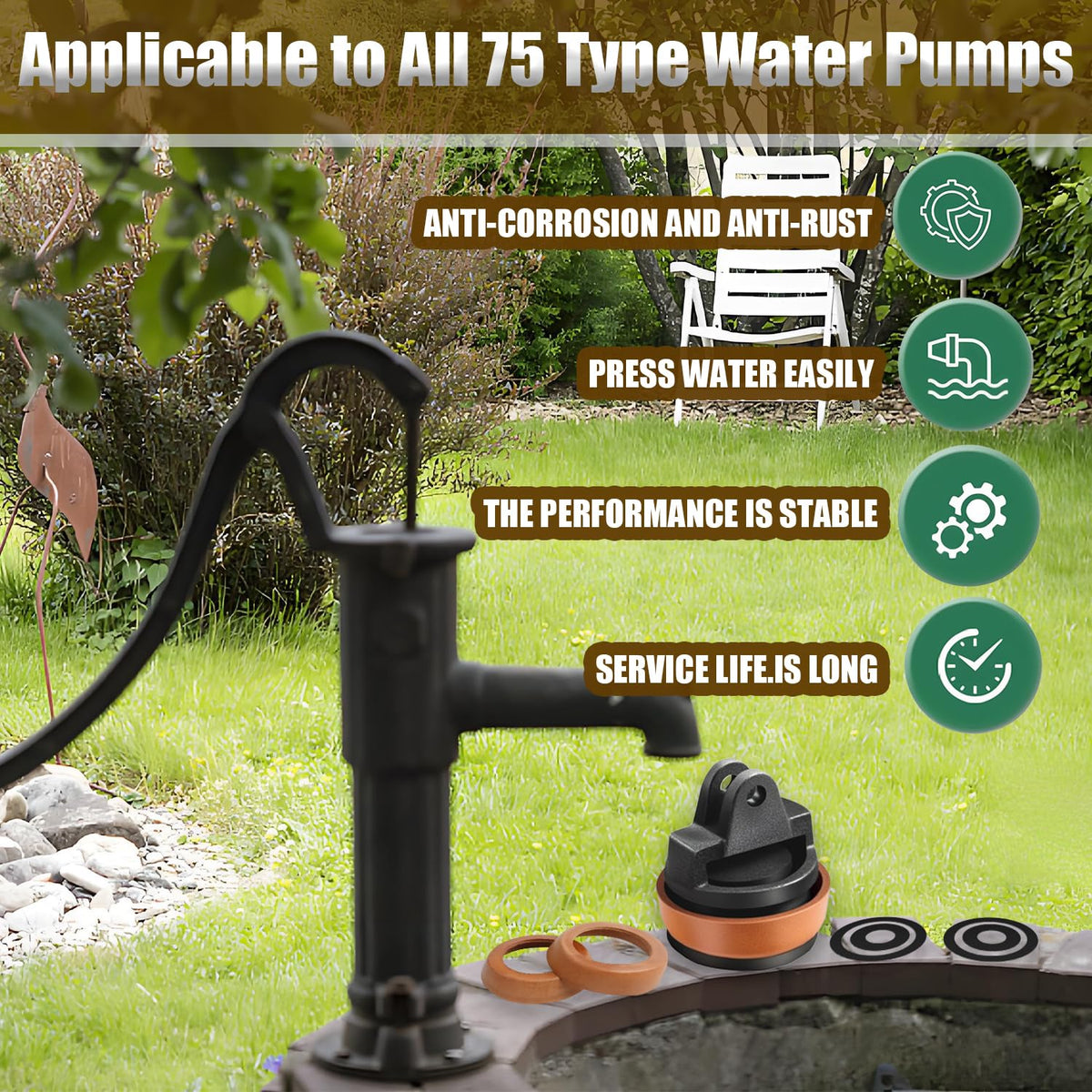 Replacement piston set for Type 75 hand pump with 5 sealing rings – Type 75