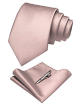 Men's Silk Tie & Pocket Square Set with Tie Clip - Apricot