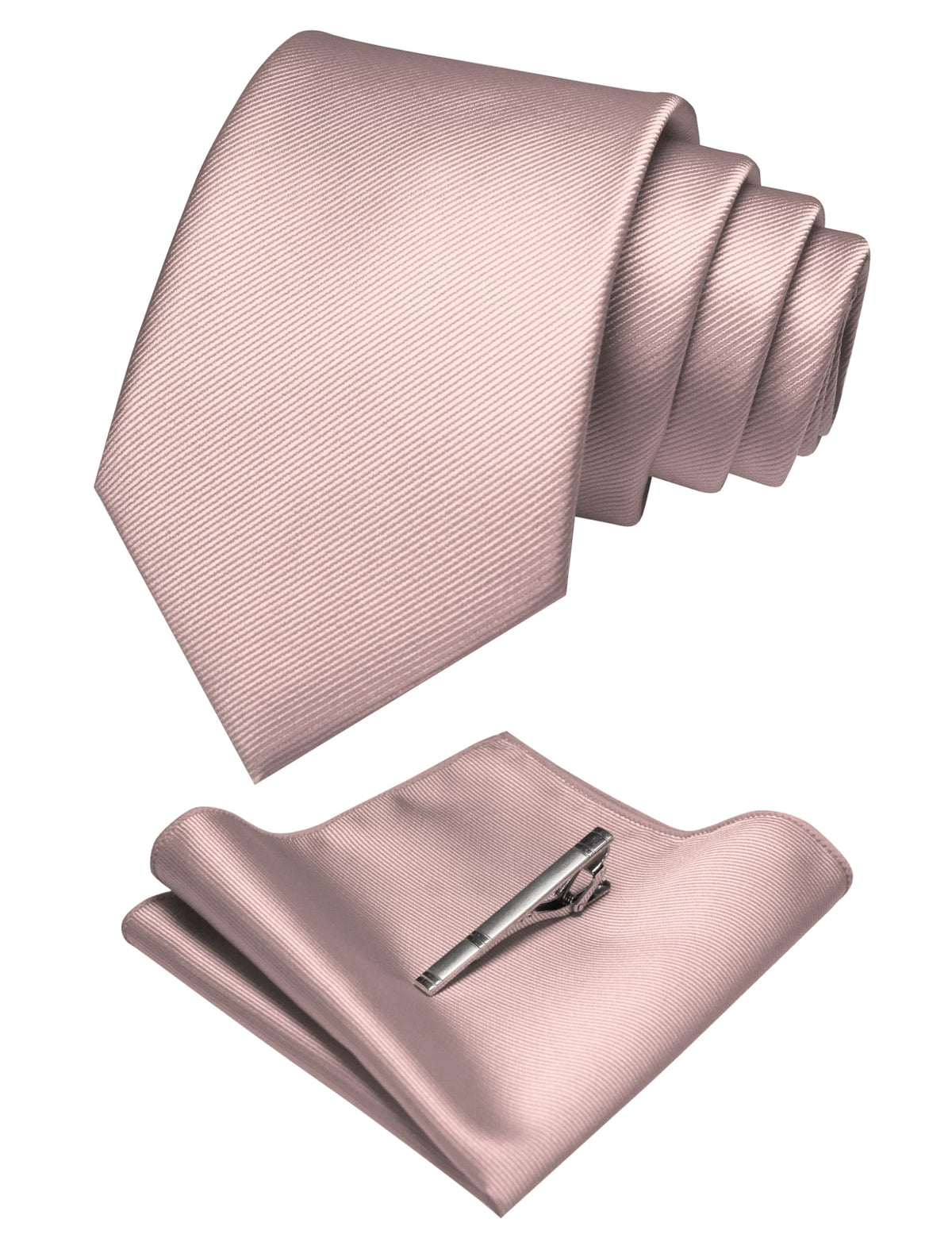 Men's Silk Tie & Pocket Square Set with Tie Clip - Apricot