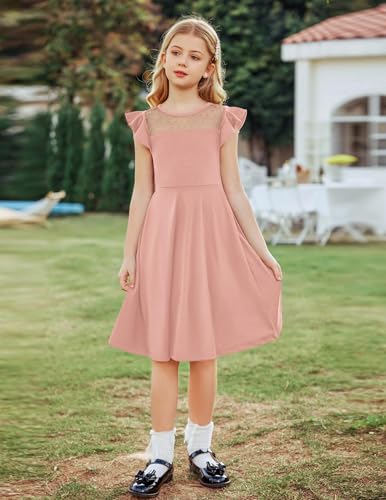 Girls' A-Line Ruffled Dress Short Sleeves Elegant Party – Pink 11-12 Years