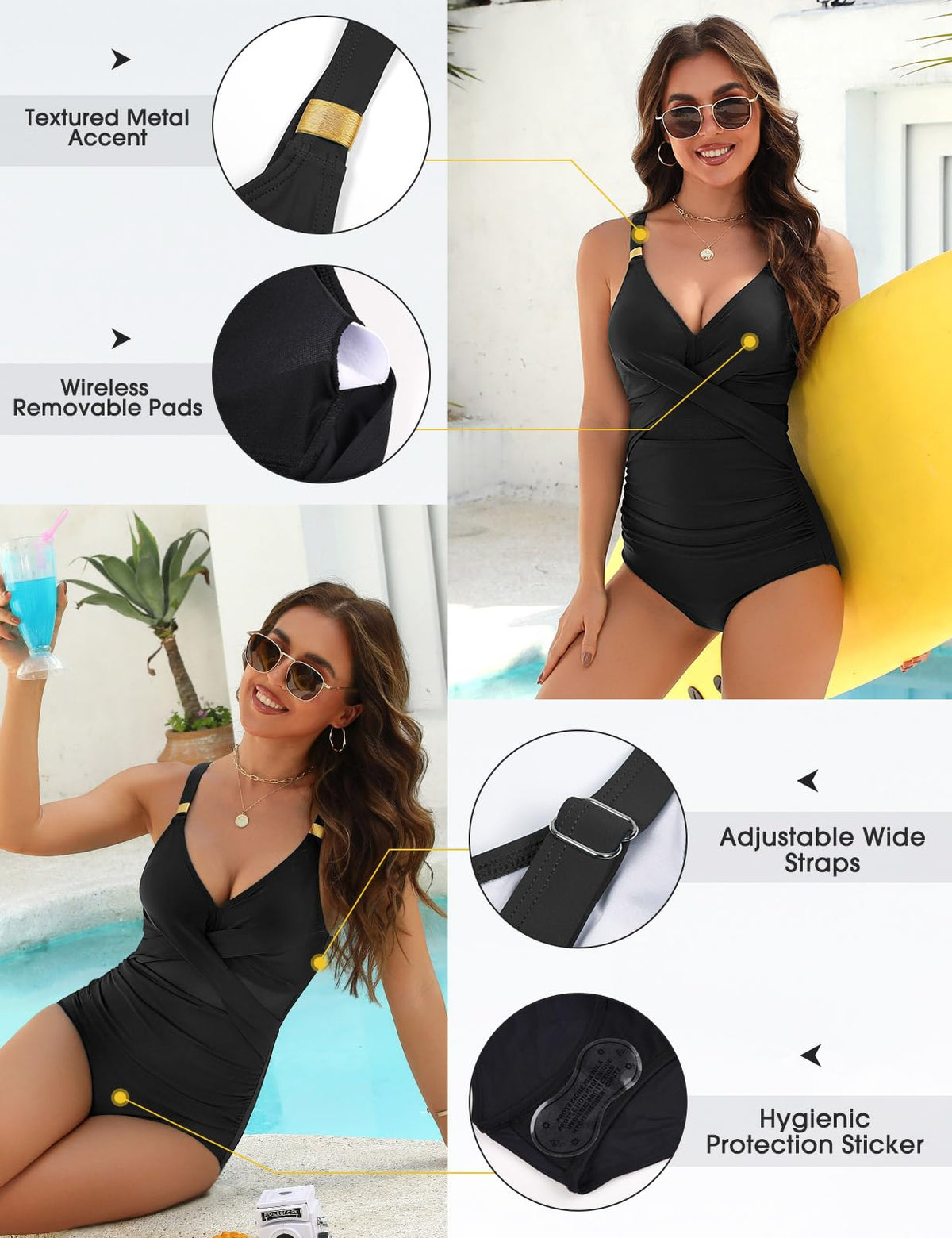 Costum de baie întreg modelator Svanco cu decolteu în V petrecut și inserții de plasă cu cupe