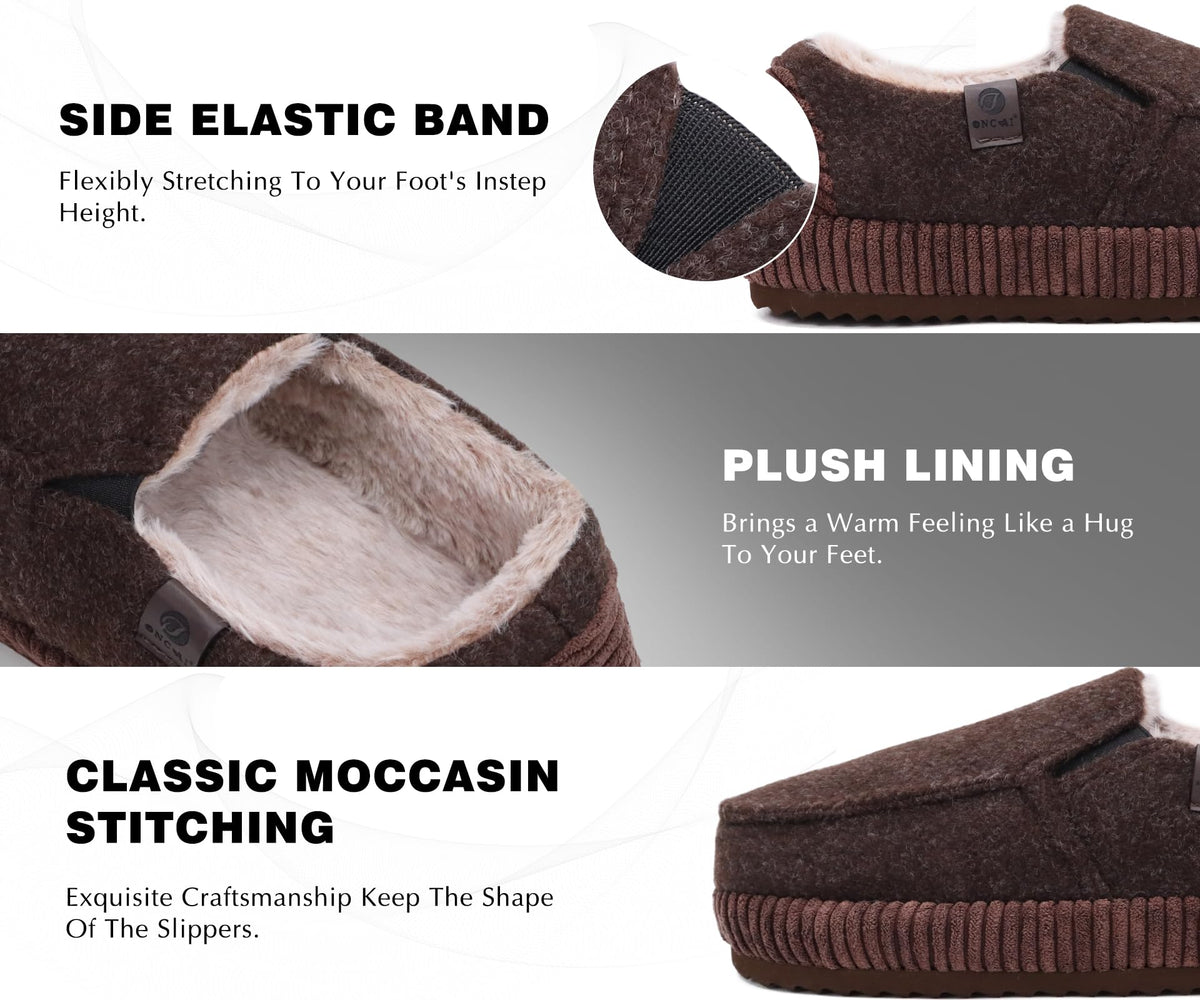 Men's Slippers Cotton Blend Corduroy Non-Slip Indoor/Outdoor – Black/White EU 45