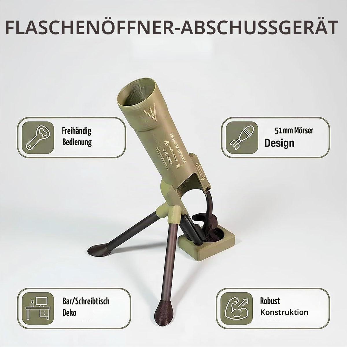Mortar-Style Hands-Free Beer Bottle Opener 51mm for 330ml Bottles – Metal