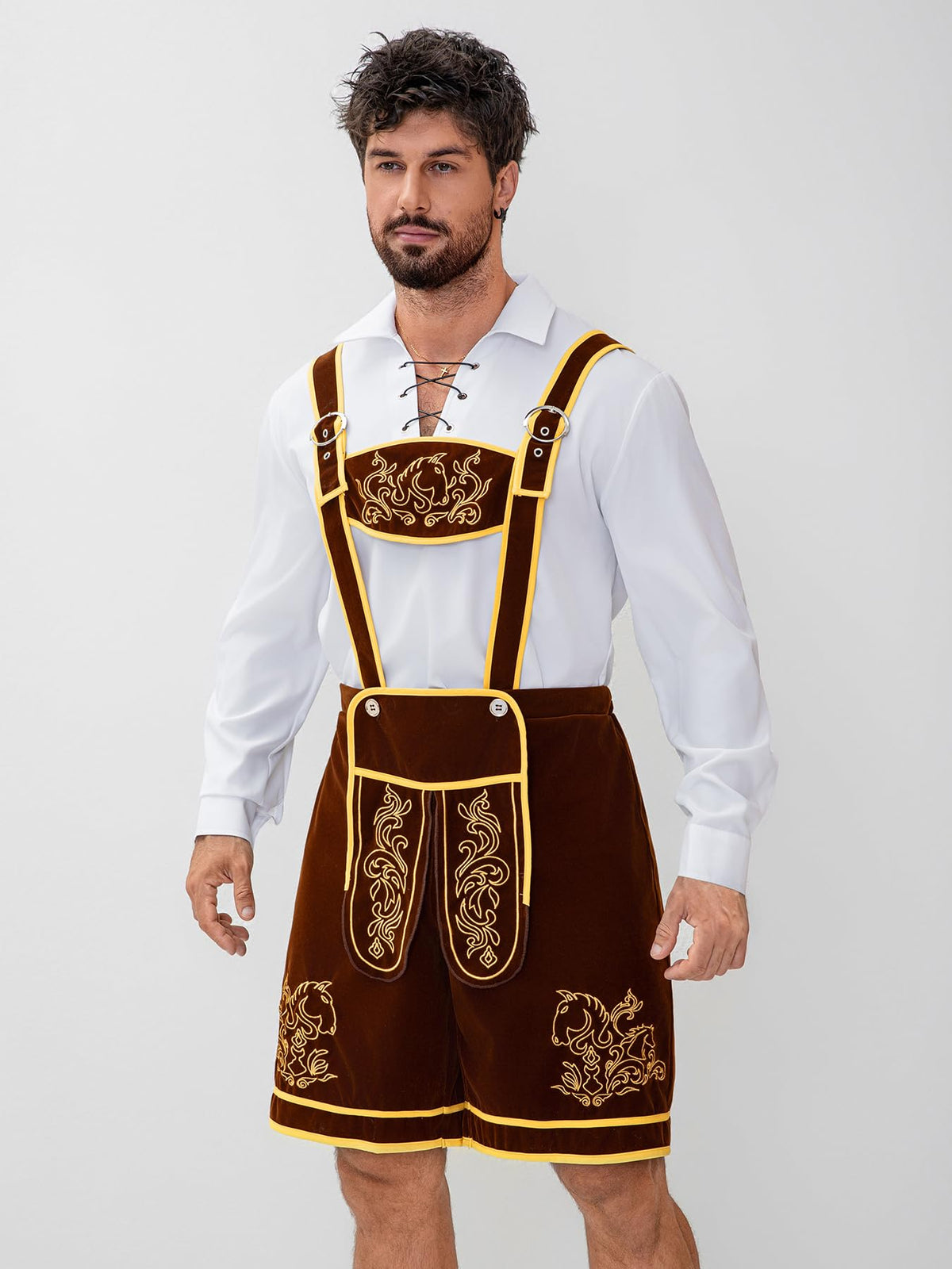 Aibaowedding Traditional Leather Trousers Set with Blouse – Brown XL