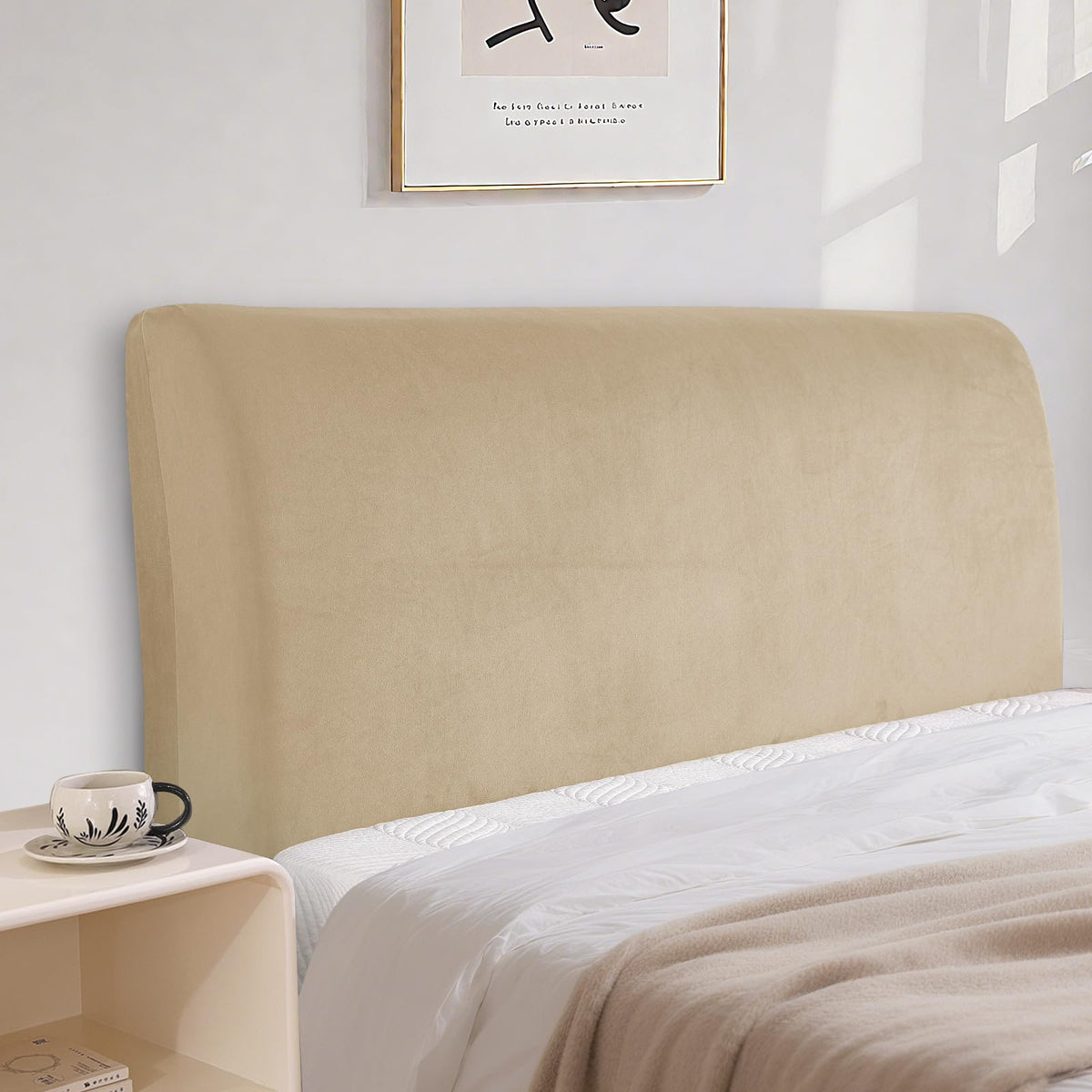 Velvet Headboard Cover Elastic Dustproof Removable Universal 150cm – Camel