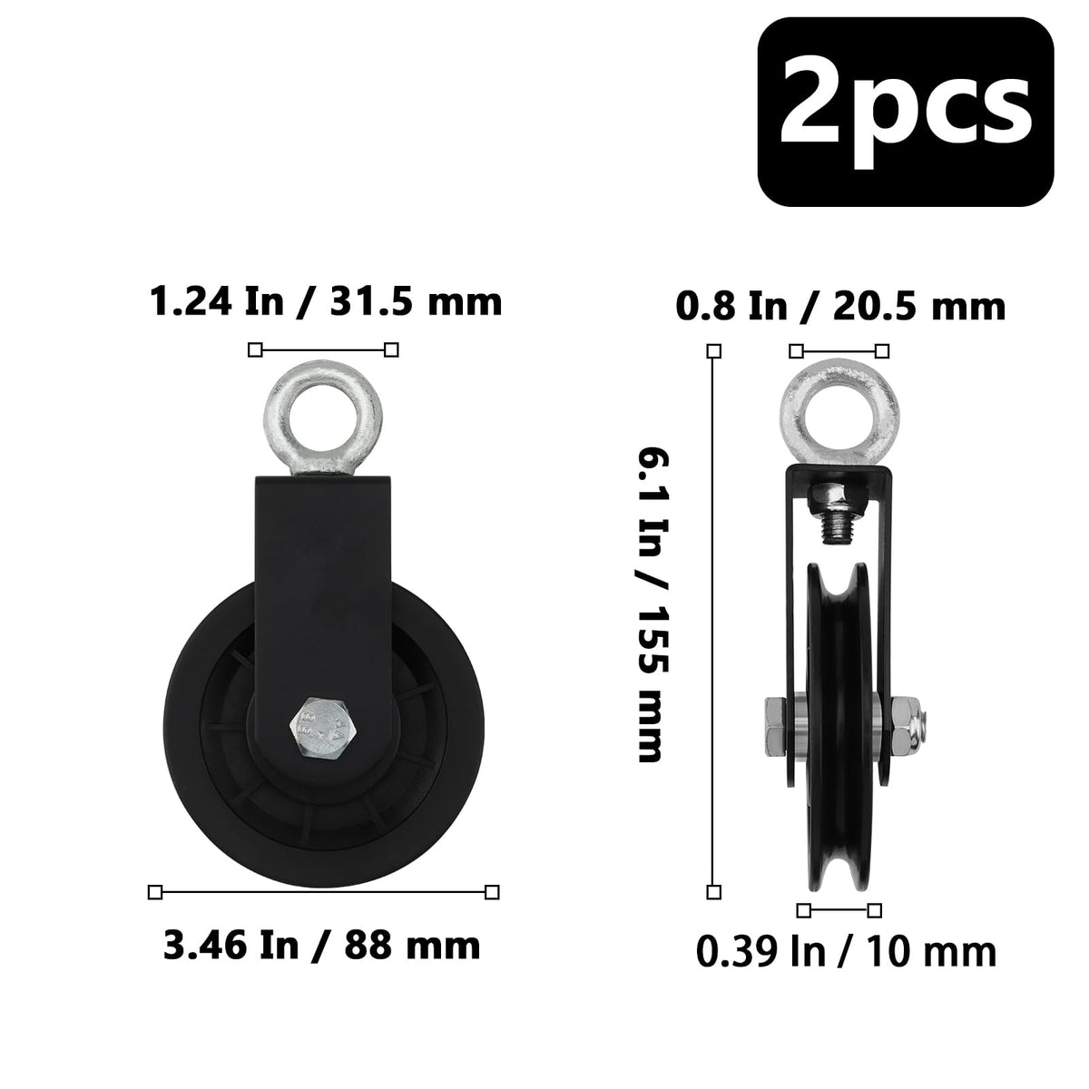 NAMYEUT 4 pieces 37 mm pulleys for ropes, steel rope pulley with screws, rope pulley pulley, pulley wheel pulley for ropes steel rope, load capacity 190 kg