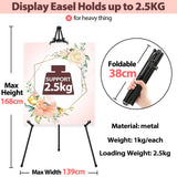VAIIGO Metal Easel 168cm, Foldable & Height-Adjustable - Poster Easel Stand with Clamps for Weddings/Poster Displays with Bag (Black 01, 1 Piece)