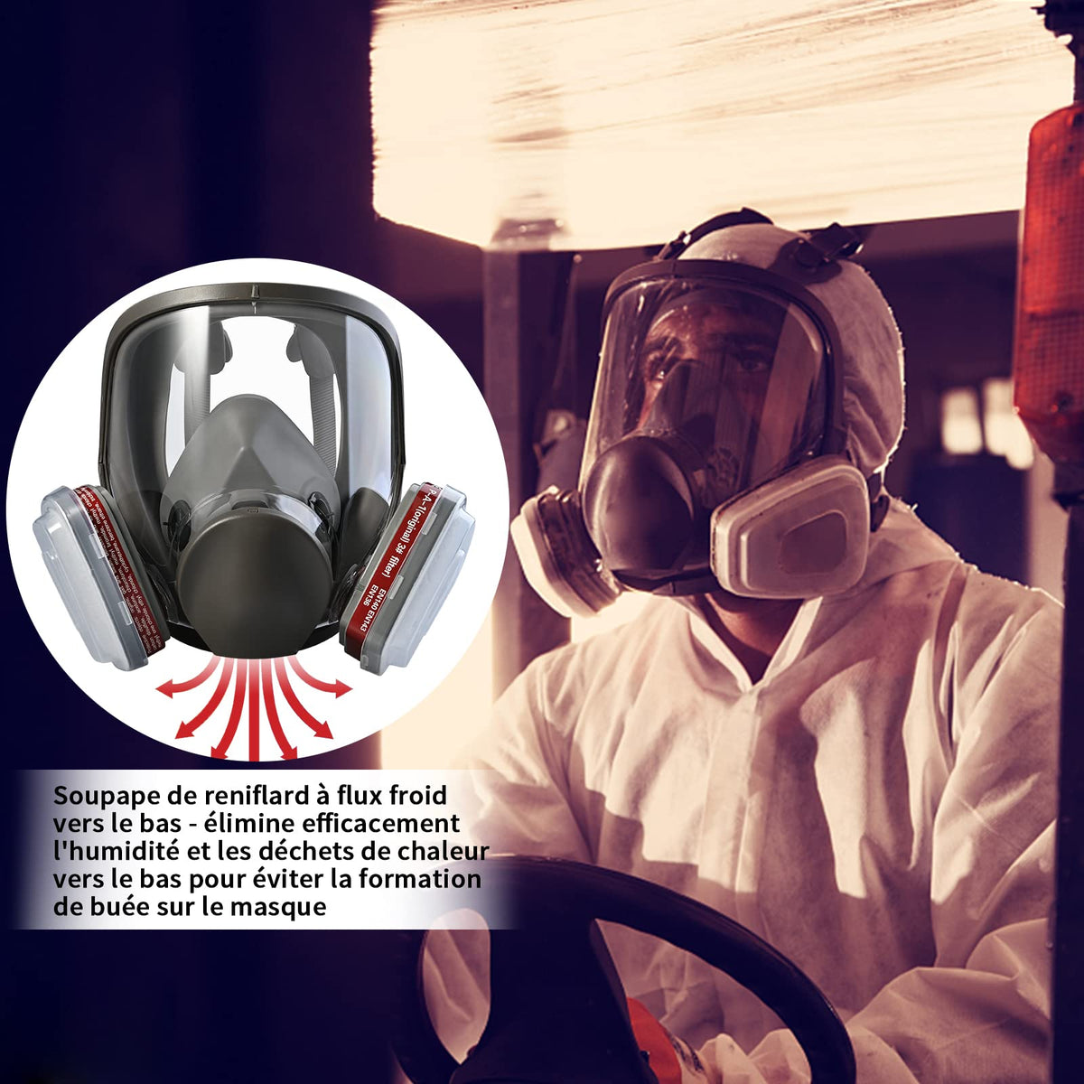 faburo Reusable Full Face Respirator, Face Protection Respirator with 10 Replacement Filters 5 Pairs Gloves for Paint Particles Dust Chemicals