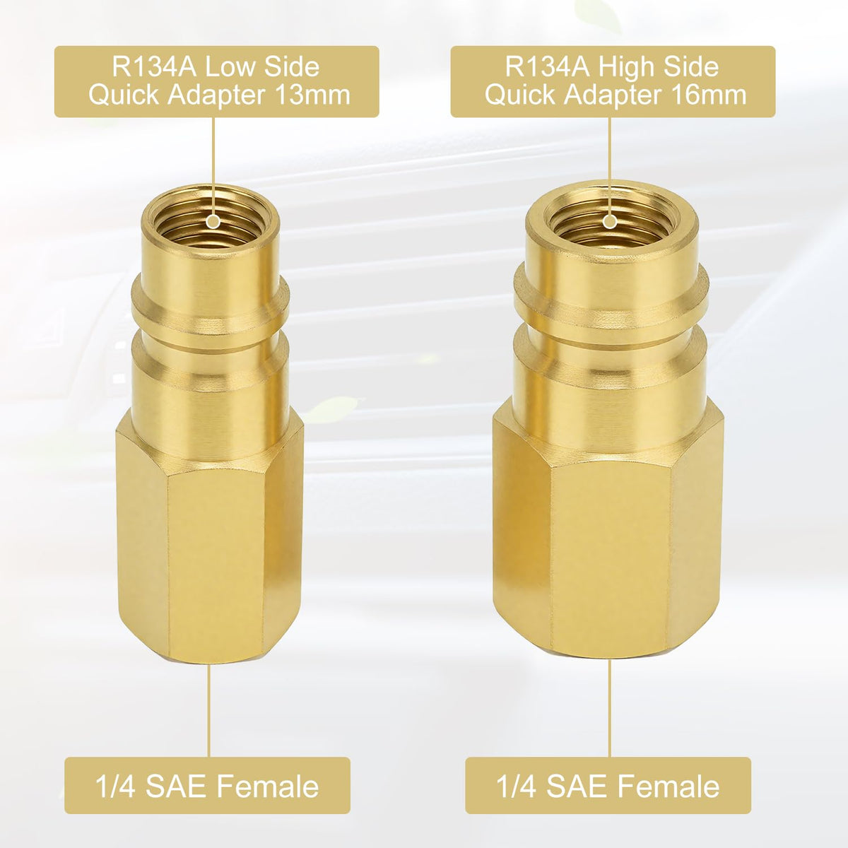 R134a Refrigerant Tank Adapter 1/4 SAE Brass High-Pressure Converter for AC – 2-piece