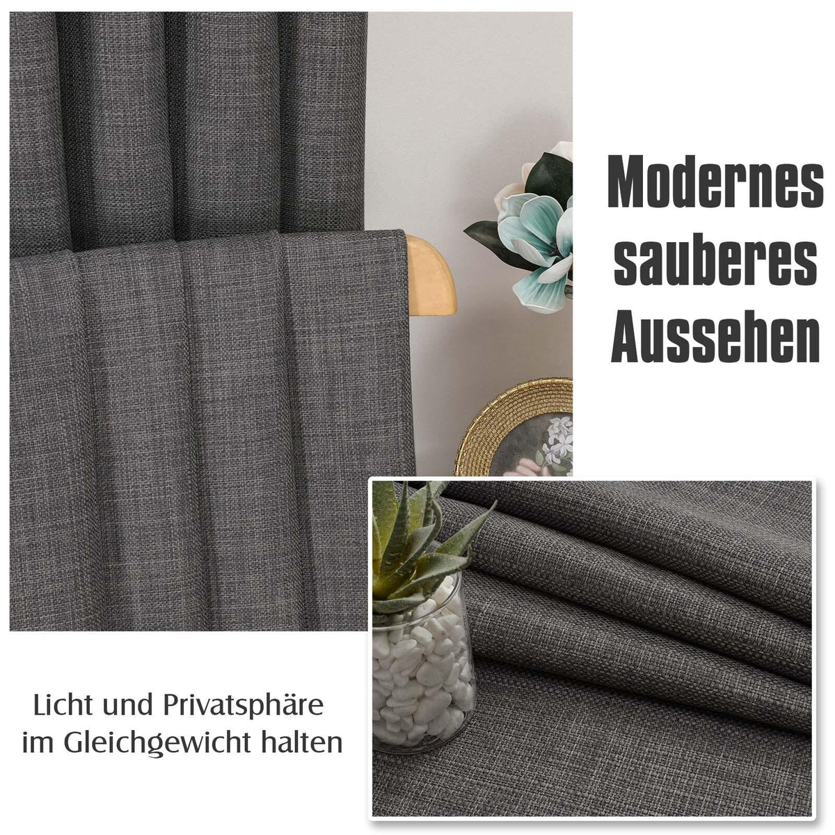 Ready-Made Eyelet Curtains 140x175cm Pair Modern – Anthracite Grey