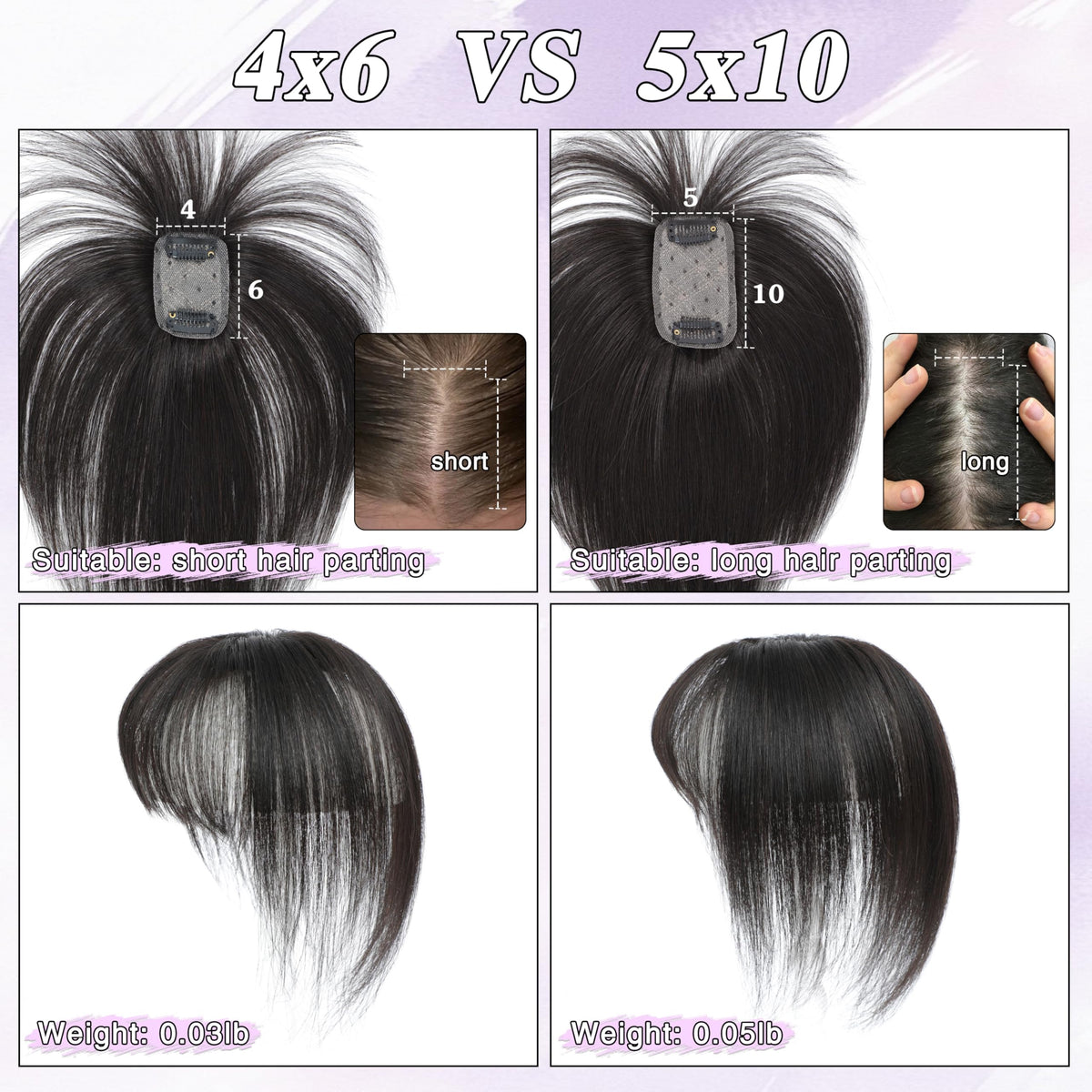 Hair Topper 360° 4x6in Real Human Hair Clip-In with Bangs Silk Base – 1B
