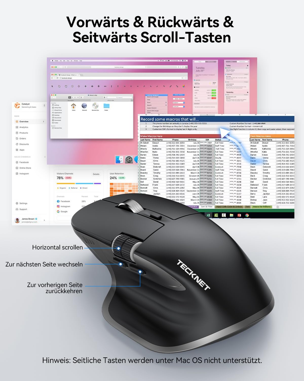 TECKNET Bluetooth Wireless Mouse Ergonomic Rechargeable 4800 DPI Silent – Black