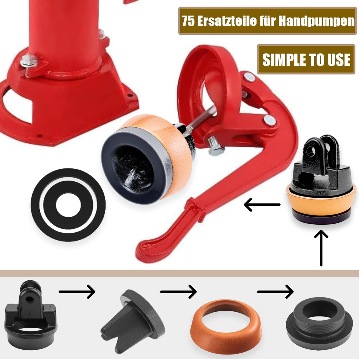 Replacement piston set for Type 75 hand pump with 5 sealing rings – Type 75