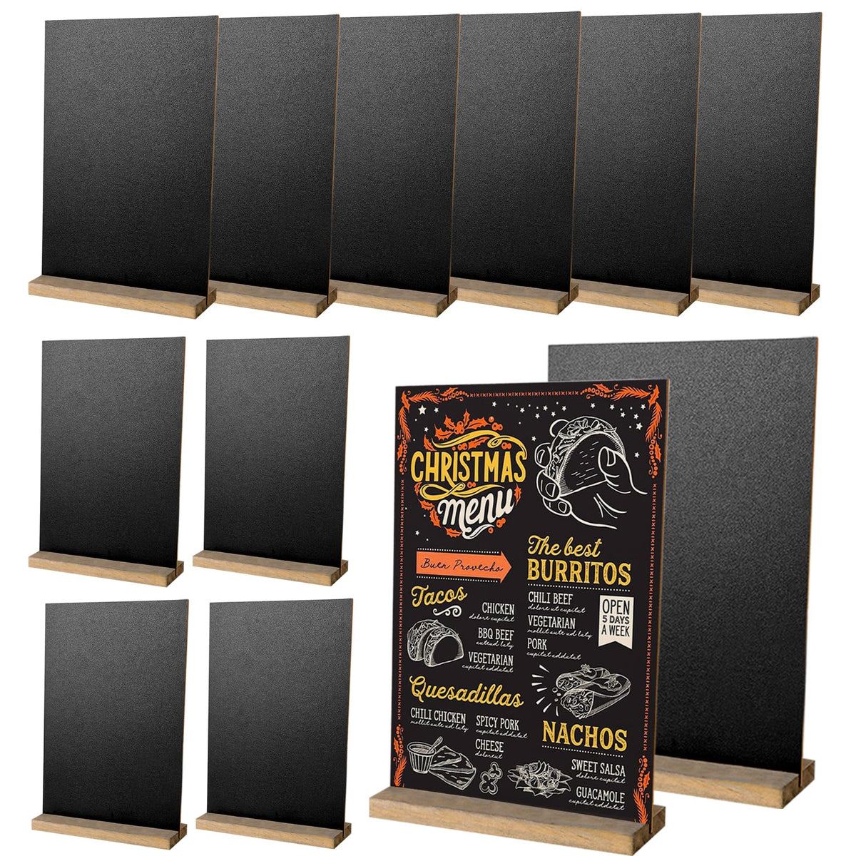 Chalkboard Tabletop Stands Double-Sided Wooden Base 12 pcs A5 – Black 15x22cm